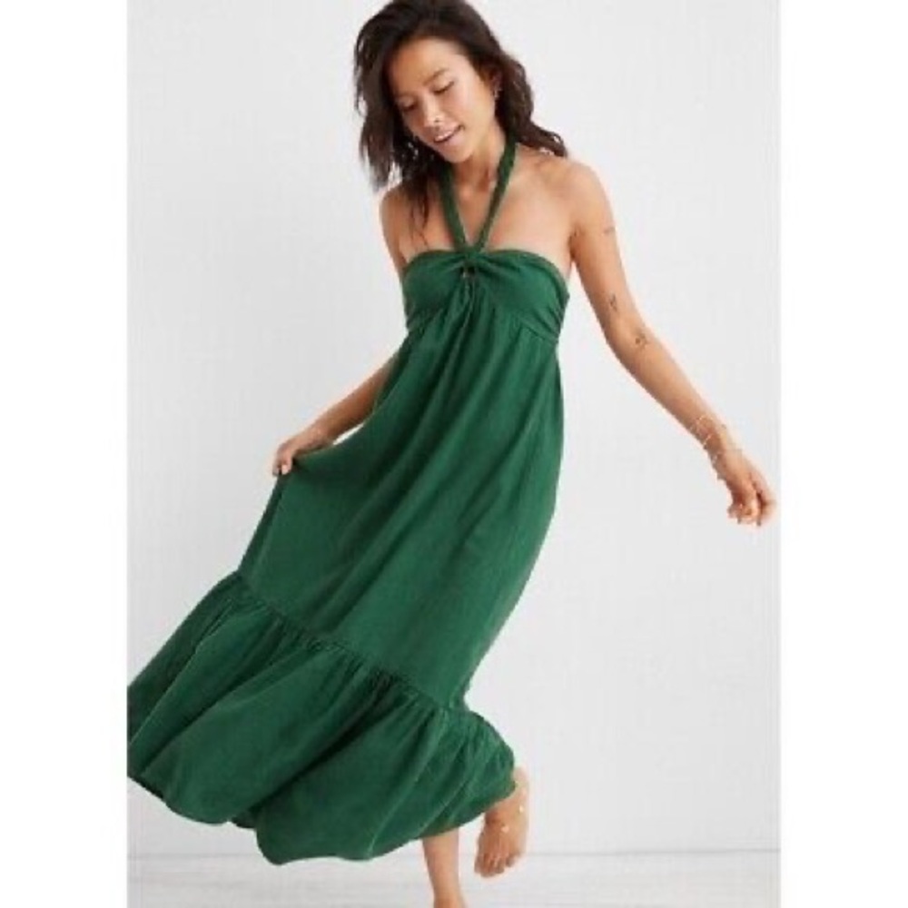 NWT Aerie green halter tiered maxi dress